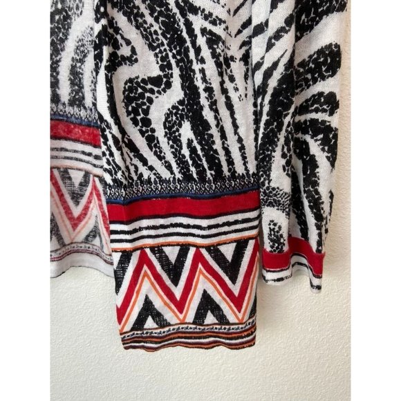 Chico's‎ women's 1 medium black white red patterned linen blend open cardigan - Picture 3 of 4